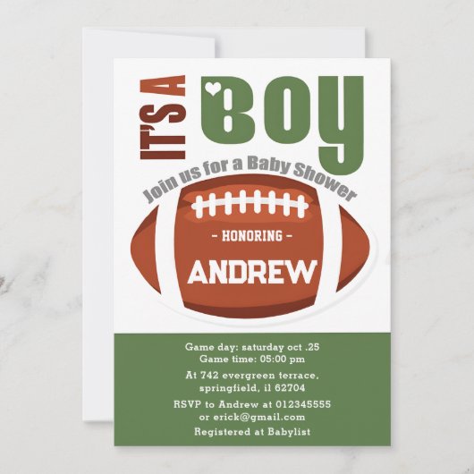 Personal Touchdown American Football Baby Dusche Einladung (Vorderseite)