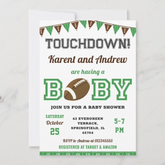 Personal Touchdown Sports Football Baby Dusche Einladung (Vorderseite)