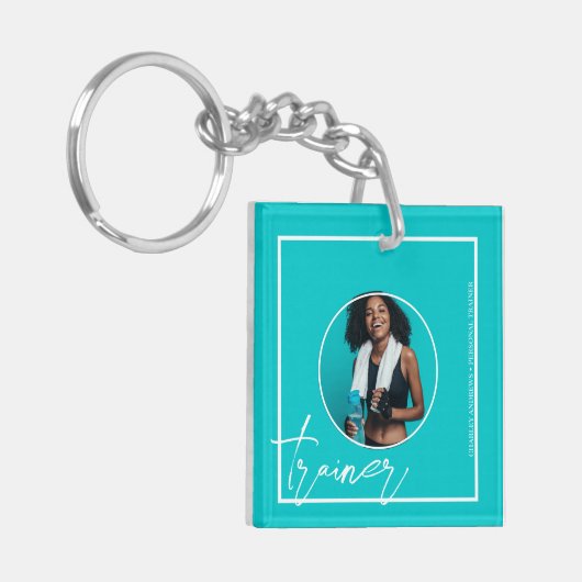 Personal Trainer | Aquamariner QR-Code Schlüsselanhänger (Vorderseite links)