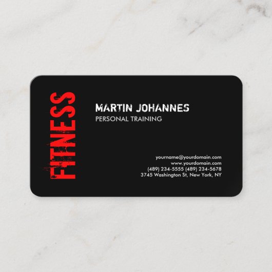 Personal Trainer Business Card Red Black Fitness Visitenkarte (Vorderseite)