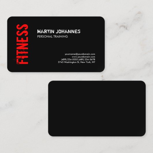 Personal Trainer Business Card Red Black Fitness Visitenkarte (Vorne/Hinten)