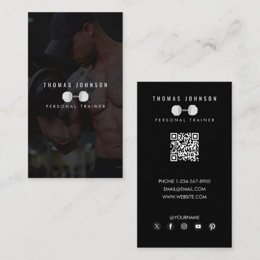 Personal Trainer Fitness Coach Foto QR Code Visitenkarte (Vorne/Hinten)