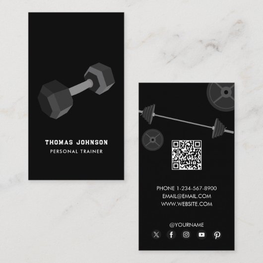 Personal Trainer Fitness Dumbell QR Code Visitenkarte (Vorne/Hinten)