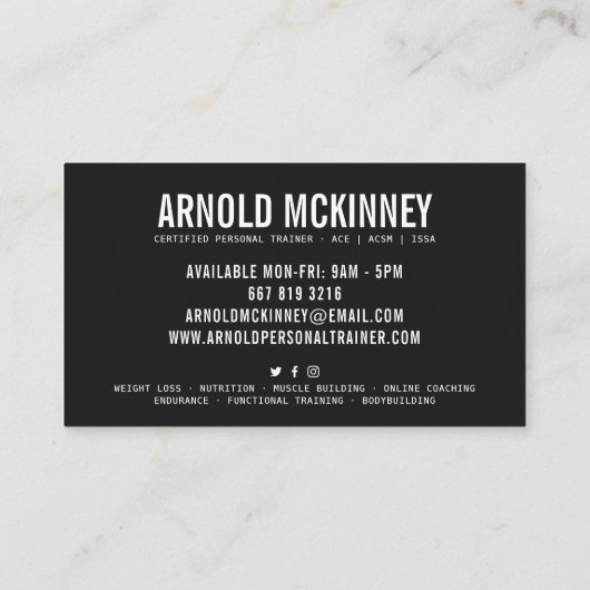 Personal Trainer Fitness Schwarz-Weiß modern Visitenkarte (Rückseite)
