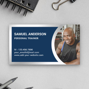 Personal Trainer Foto für Navy Blue Silver Fitness Visitenkarte