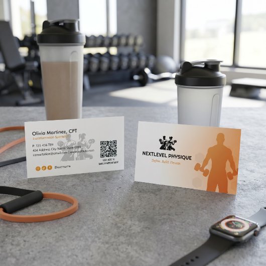 Personal Trainer Geschäft | Orange Weiß Visitenkarte