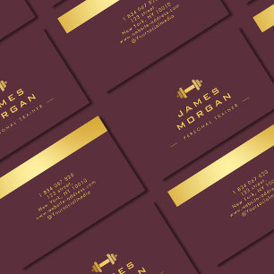 Personal Trainer Gold Dumbell burgundy Visitenkarte
