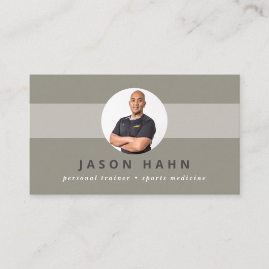 Personal Trainer Grau/Beige Foto Visitenkarte (Vorderseite)