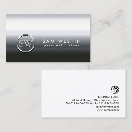 Personal Trainer-Imitate Chrome Monogram Visitenkarte (Vorne/Hinten)