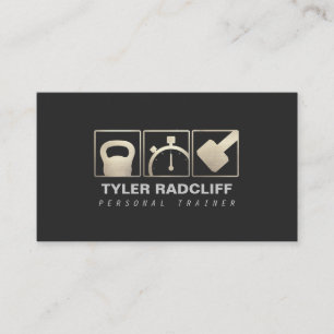 Personal Trainer Kettlebell, Dumbell, Stopwatch Visitenkarte