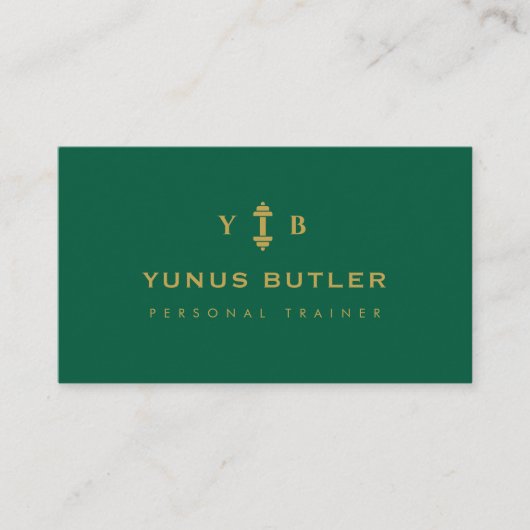Personal Trainer Monogram Hantel Smaragdgrün Visitenkarte (Vorderseite)