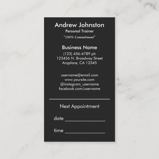 Personal Trainer oder Coach Black & White Terminkarte (Rückseite)