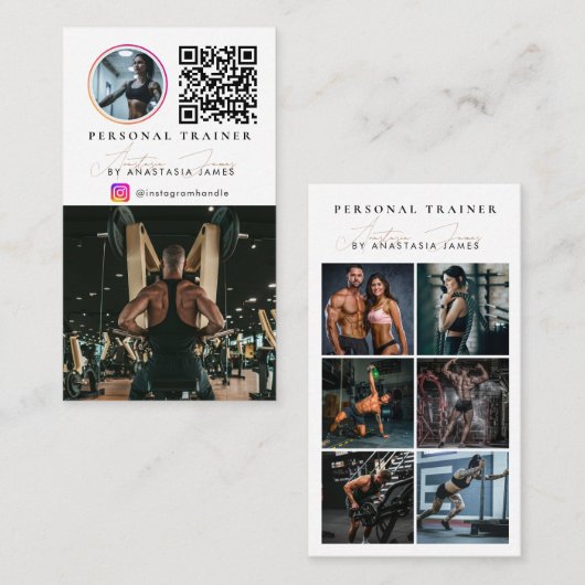 Personal Trainer Photo Feed Social Media QR Code Visitenkarte (Vorne/Hinten)