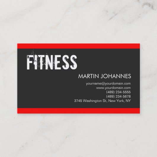 Personal Trainer Red Dark Gray Business Card Visitenkarte (Vorderseite)