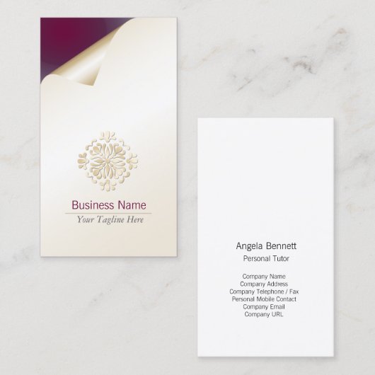 Personal Tutor Business Card Gold Floral Geblüht Visitenkarte (Vorne/Hinten)