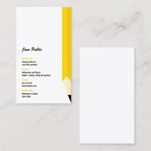 Personal Tutor Lehrer Stift Visitenkarte (Vorne/Hinten)