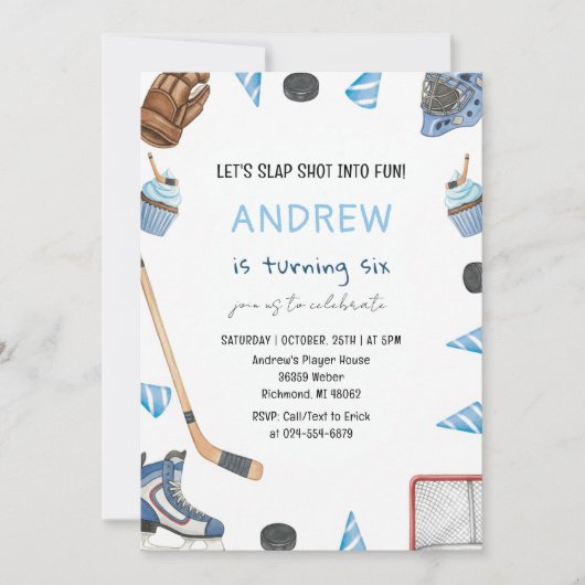 Personal Watercolor Hockey Birthday Party Einladung (Vorderseite)