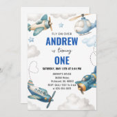 PersonalAirplane 1. Geburtstag Party für Junge Inv Einladung (Vorne/Hinten)