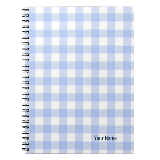 PERSONALISE Blue Gingham Pattern Notebook Notizblock (Vorderseite)