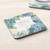 Personalise Bridal Shower Blue Hydrangeas Welcome Getränkeuntersetzer (Linke Seite)
