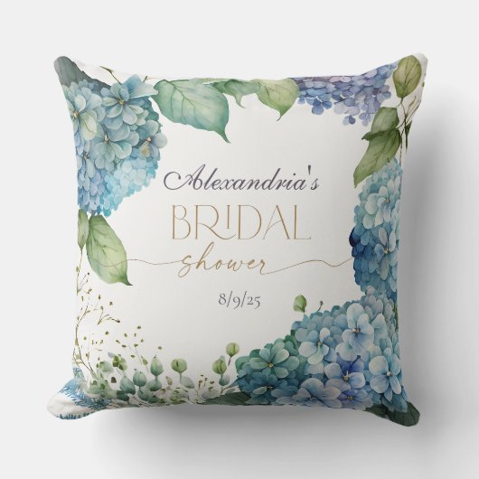 Personalise Bridal Shower Blue Hydrangeas Welcome Kissen (Vorderseite)