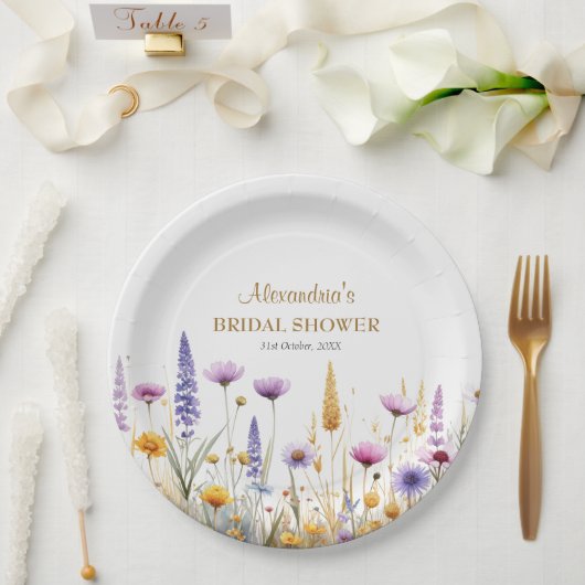 Personalise Bridal Shower Wildflowers Pappteller (Hochzeit)