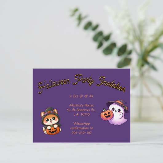 Personalise this Halloween Party postal card Postkarte (Stehend Vorderseite)