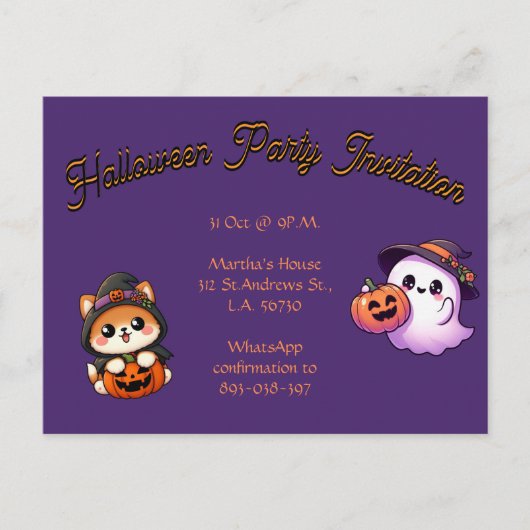 Personalise this Halloween Party postal card Postkarte (Vorderseite)