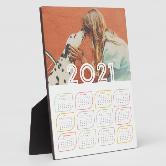 Personalised 2021 Desktop Calendar Modern Leaf Fotoplatte (Seite)