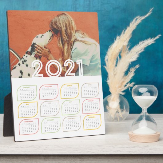 Personalised 2021 Desktop Calendar Modern Leaf Fotoplatte (Seite)