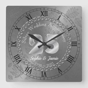 Personalised 25th Silver Anniversary Gift Idea Quadratische Wanduhr