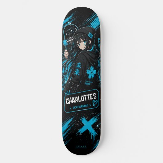 Personalised Anime Cyan Skateboard Deck (Vorderseite)