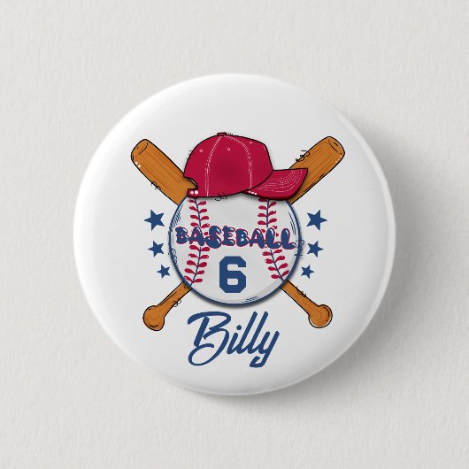 Personalised Baseball Name & Number Button | Custo (Vorderseite)