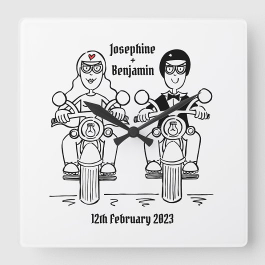 Personalised Biker Motorcycle Wedding Acrylic Squa Quadratische Wanduhr (Vorderseite)
