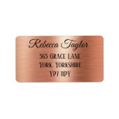 Personalised Black Elegant Rose Gold Address Adressaufkleber (Vorne)