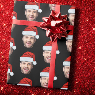 Personalised Black Face Santa Hat Gift Wrap Geschenkpapier