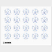 Personalised Blue Toile de Jouy Baby Shower Stick Runder Aufkleber (Blatt)