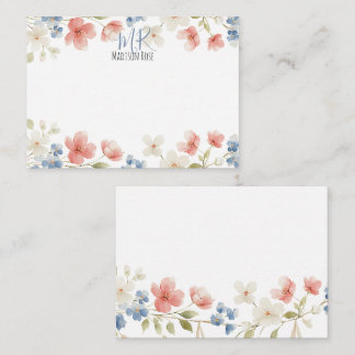 Personalised Blush Watercolour Floral Monogram Mitteilungskarte