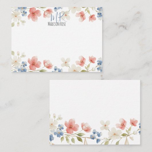Personalised Blush Watercolour Floral Monogram Mitteilungskarte (Vorne/Hinten)