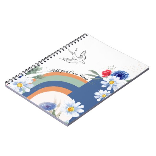 PERSONALISED BOHO Flowers with Bird Notebook Notizblock (Linke Seite)