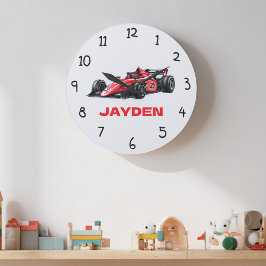 Personalised Boys Red Racing Car Wall Clock Große Wanduhr