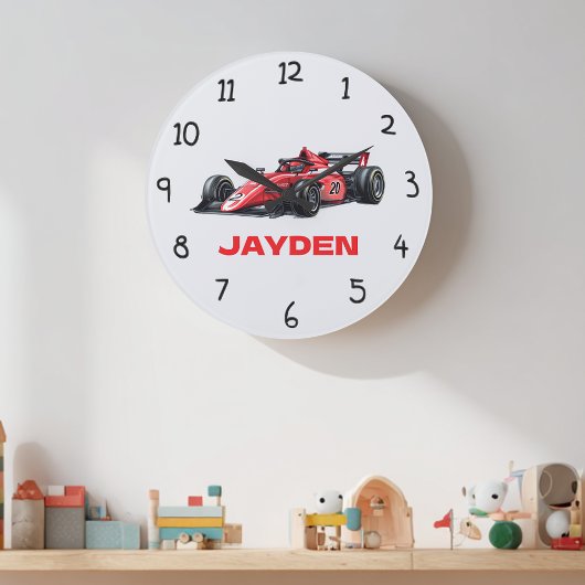 Personalised Boys Red Racing Car Wall Clock Große Wanduhr