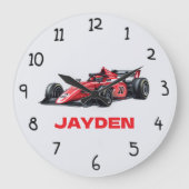 Personalised Boys Red Racing Car Wall Clock Große Wanduhr (Vorderseite)