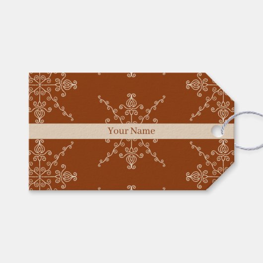 Personalised Brown Indian Boho Line Art Pattern Geschenkanhänger (Vorderseite (Horizontal))