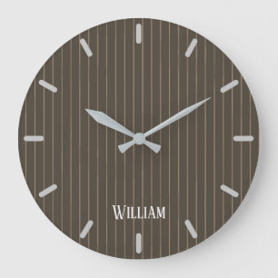 Personalised brown retro pinstripes große wanduhr