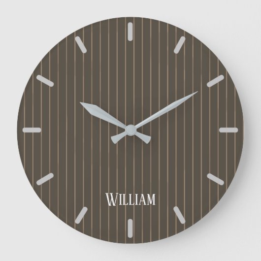 Personalised brown retro pinstripes große wanduhr (Vorderseite)