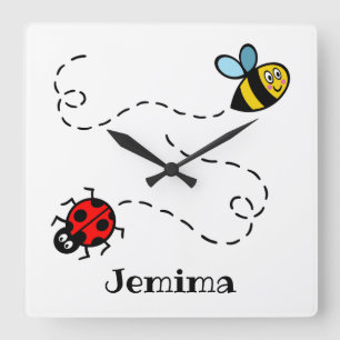 Personalised Busy Bumblebee Ladybird Pattern Quadratische Wanduhr