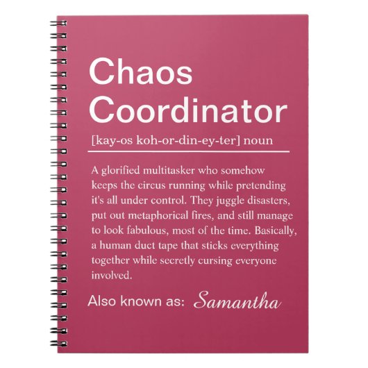 Personalised Chaos Coordinator Definition Notizblock (Vorderseite)