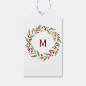 Personalised Christmas Monogram Red-Berry Wreath Geschenkanhänger (Vorderseite)