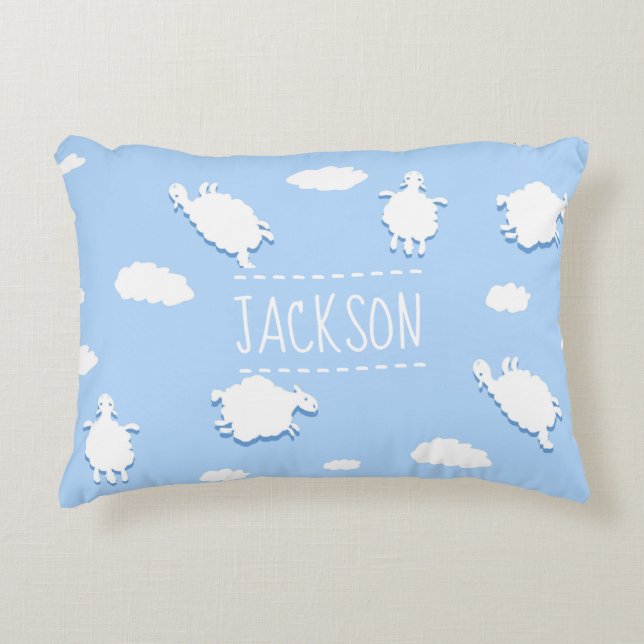 Personalised Clouds and Sheep Pattern Blue Dekokissen (Vorderseite)